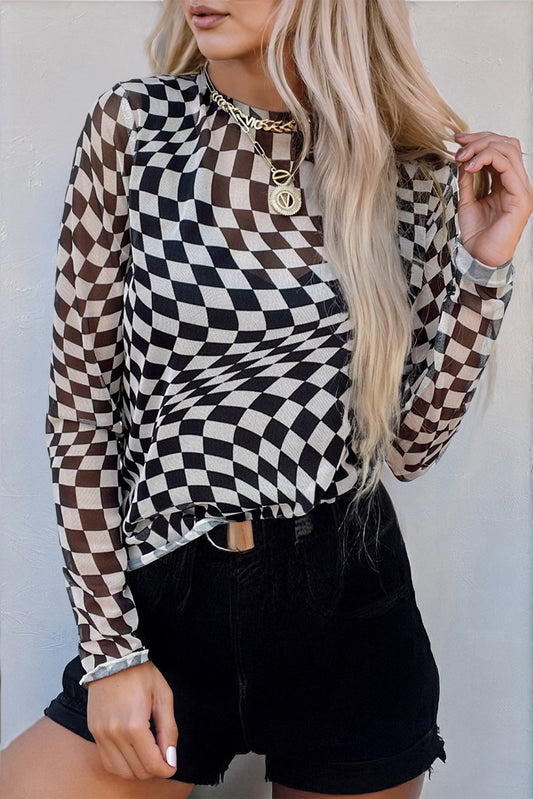 Trippy Check Me Mesh Top